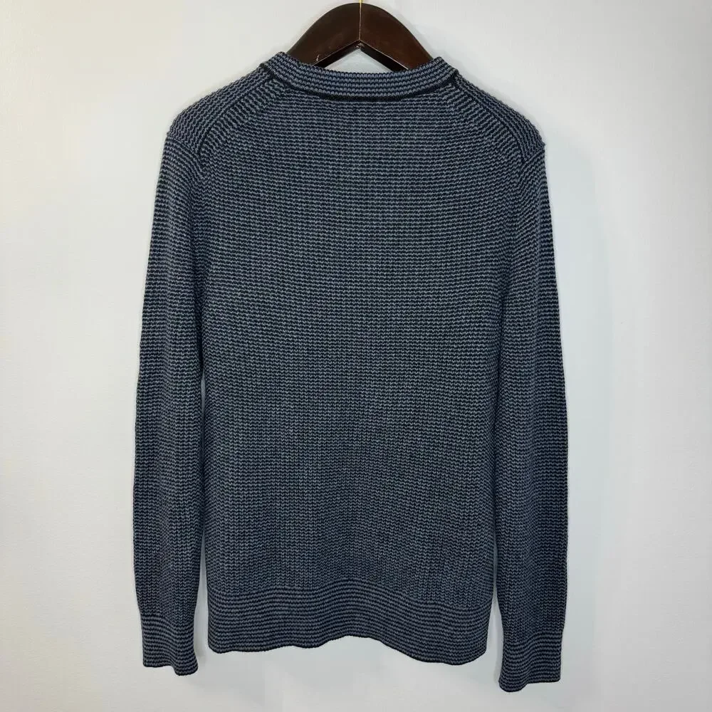 Banana Republic Mens Adrano Striped Italian Wool Blend Sweater Preppy Navy L